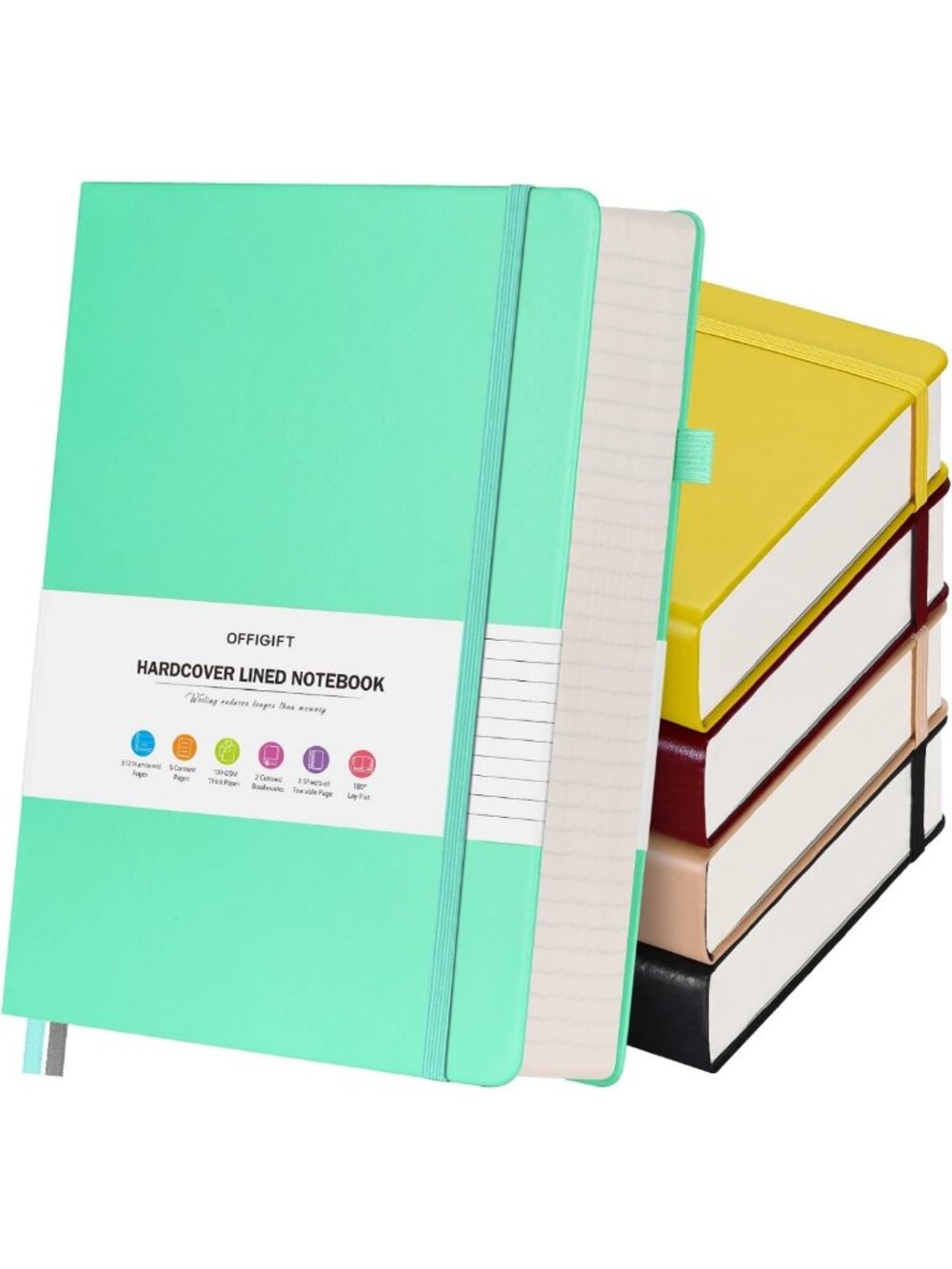 5 Pack A5 College Ruled Notebooks - Thick 312 Page Journals for School & Work